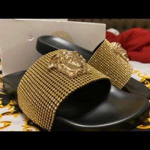 Original Versace black and gold sandals size 9.5